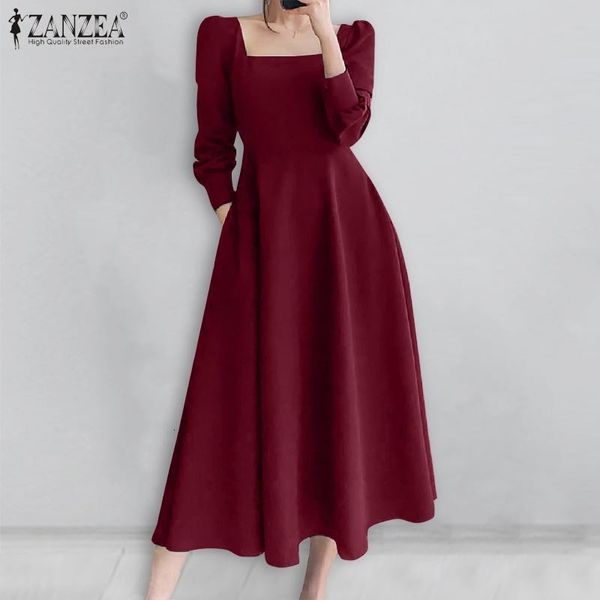 

casual dresses dresses elegant women's autumn puff sleeve square collar maxi vestidos female solid party dress plus siz 4y0v, Black;gray