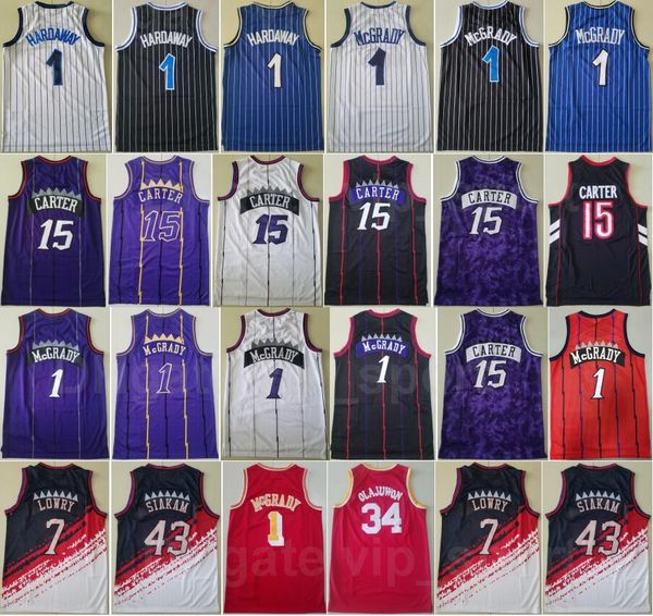 Vintage Basketbol Vince Carter Jersey 15 Penny Hardaway Tracy McGrady 1 Retro Spor Hayranları Nefes Alabilir Siyah Beyaz Mavi Mor Kırmızı Takım Renkli Gömlek Gerileme