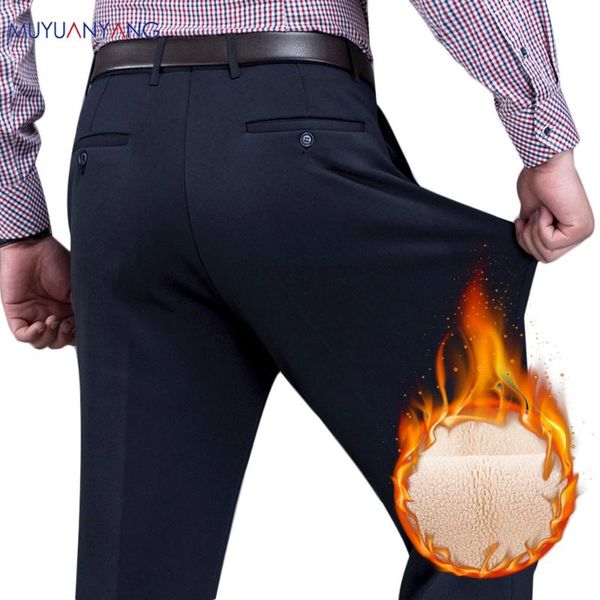 

men's suits & blazers mu yuan yang 2021 winter pants plus velvet thick stretch warm suit trousers business casual straight 3 color larg, White;black