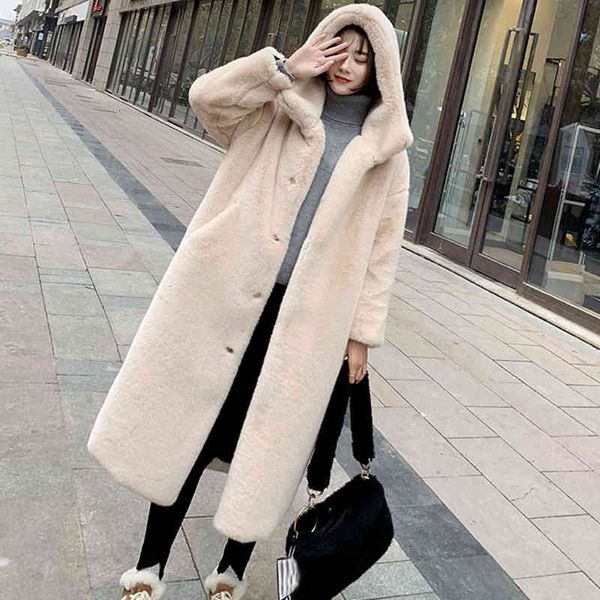 

women's fur & faux fake rabbit fur, especially female stuffed luxury long coat with loose, and thick collar, plus size ddk1, Black