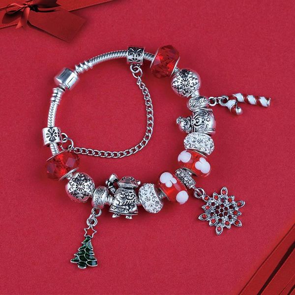 

droshiing mix style christmas series silver color charm bracelet bangle red crystal enamel fashion diy bead bracelets, Golden;silver