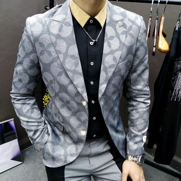 

men's suits & blazers spring business formal dress trend print bridegroom wedding hombre british style smoking men slim fit jacket, White;black