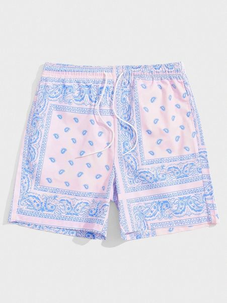 

men drawstring waist paisley print shorts h8xl#, Black
