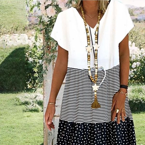 

womens dresses women boho loose dress plus size female summer style cotton casual big ladies sundress vestido t1q, Black;gray