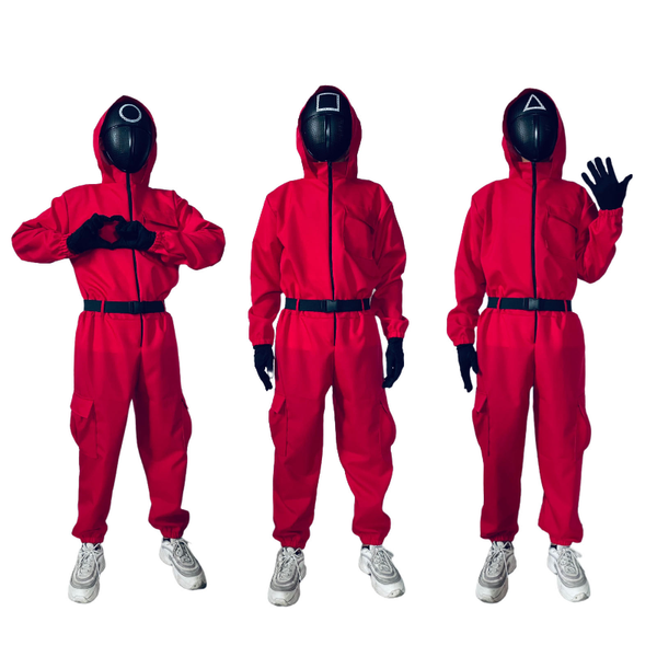 

gym clothing squid game red sports zipper jumpsuit with gloves belt korea tv series peripheral halloween party costume mask, White;black