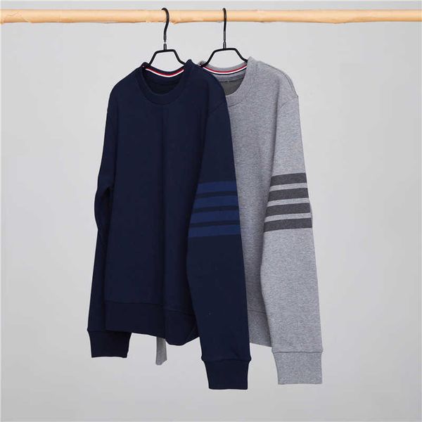 

fashion fleece hoodies four bar yarn dyed tb sweater pullover sportswear casual couple round neck top, Black