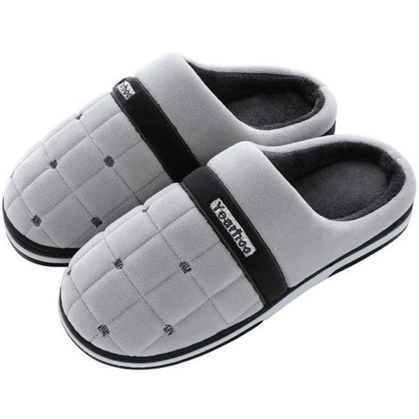 

cotton slippers women winter household plush warmth 2021 couples non-slip room men's large size shoes, Black