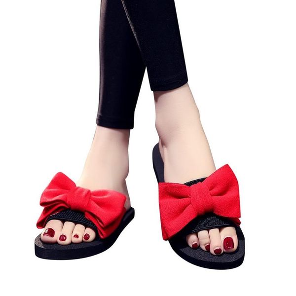 

slippers beauty women's bow summer sandals non-slip sbeach shoes, Black