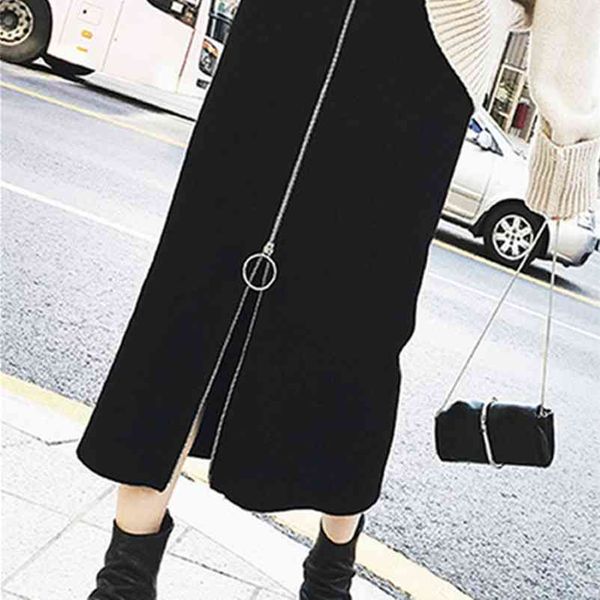 

ladies skirt black summer korea zipper long party for women clothing 210530