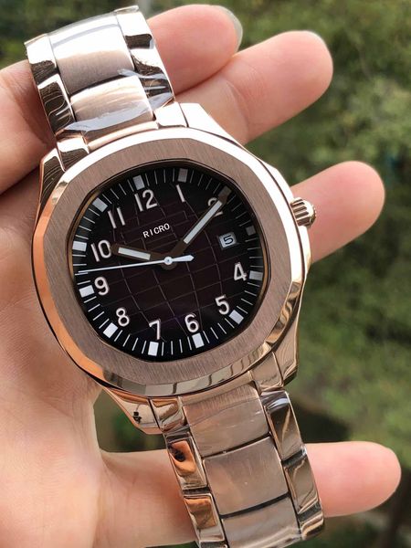 

men's watches master rose gold case automatic mechanical calendar 2813 sports stainless steel luminous waterproof 30m wholesale and ret, Slivery;brown