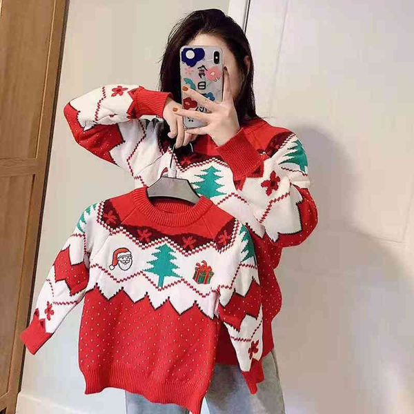 Sonbahar Kış Noel Kardan Adam Örgü Kazak Anne Bebek Pamuk Anne ve Me Giyim Aile Giyim Eşleştirme Kıyafetleri 210429