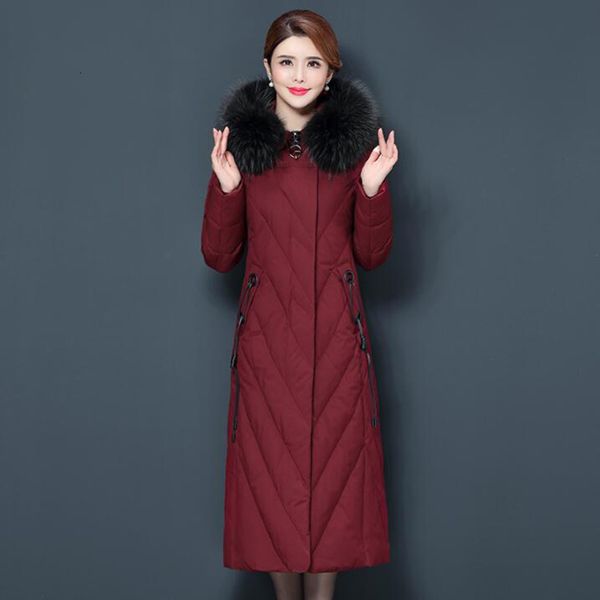 

down winter women real natural fox fur collar coat parkas thick warm 90% white duck down jacket hooded long outwear, Black