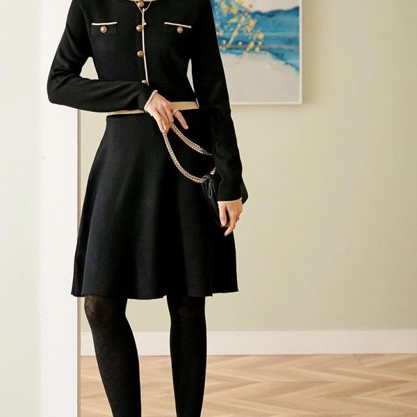 

wool showing thin knitted dress women s autumn and winter a line casual dresses, Black;gray