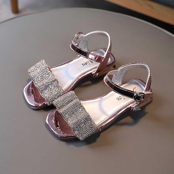 

sandals girls sequins baby wave rhinestone buckle open toes sandal 2021 summer kids child flat non-slip outside shoes 26-36, Black;red