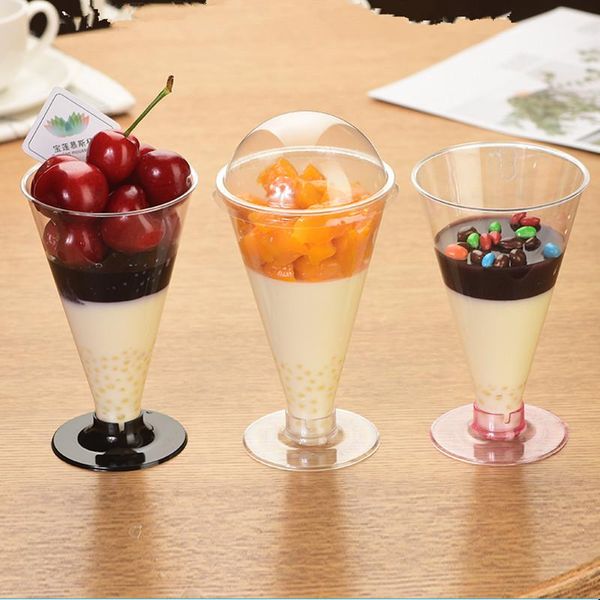 

disposable cups & straws 50pcs goblet mousse cup pudding wine glass aviation ice cream hard plastic transparent with lid 200ml