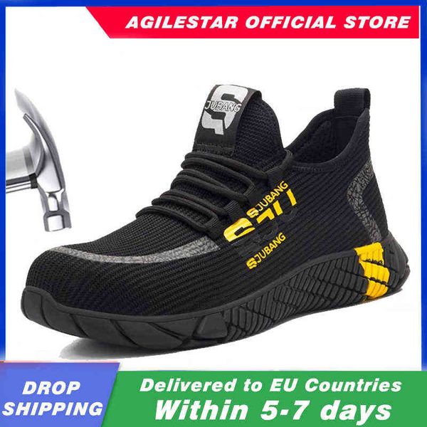 

breathable mesh safety shoes men light sneaker indestructible steel toe soft anti-piercing work boots plus size 37-48 220105, Black;brown