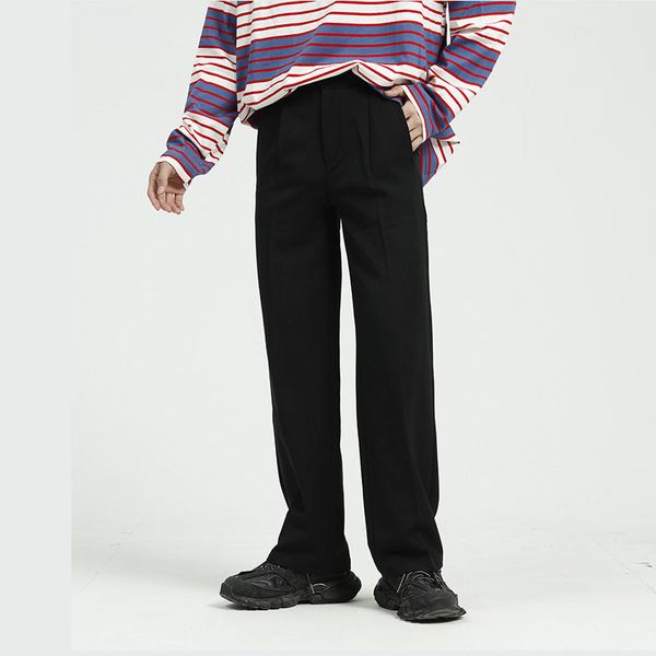 

men's pants men casual straight suit male japan korea style loose vintage fashion streetwear trousers wide leg j0ng, Black