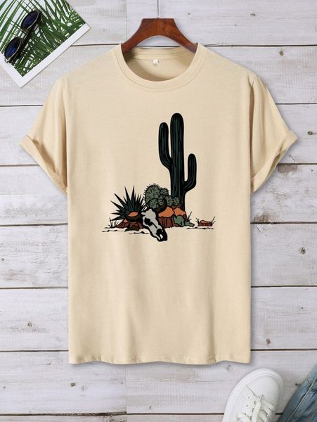

men round neck cactus print tee v2u5#, White;black