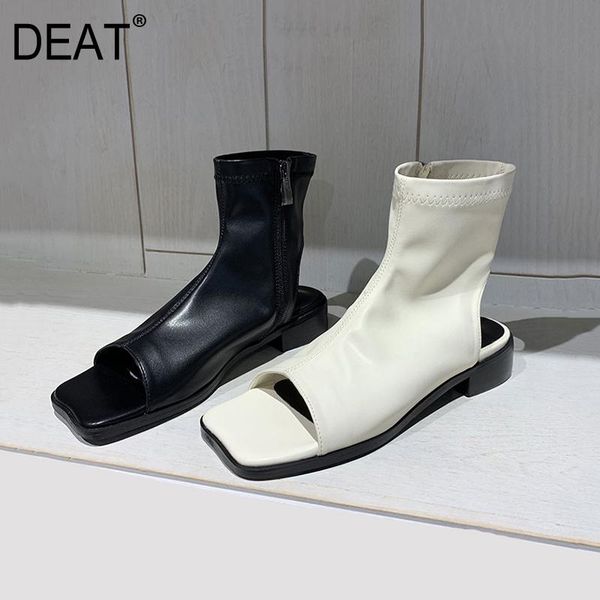 

boots [deat] 2021 square toe fish mouth pu leather single shoes women flat roman cool spring summer fashion tide 10h795, Black