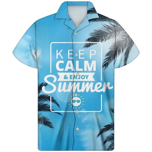 

men's casual shirts cuban guayabera palm trees print plus size men clothing hawaiian beach button down chemise homme streetwear colorf, White;black