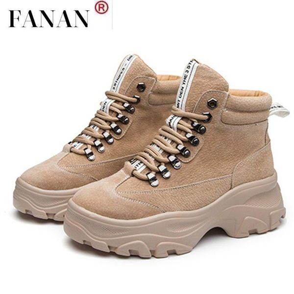 

genuine leather women's winter boots plush warm women platform sneakers 2021fashion combat woman shoes, Black