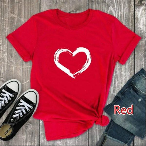 

white love women t shirts heart print shirt short sleeve o neck loose summer fashion ladies causal tee