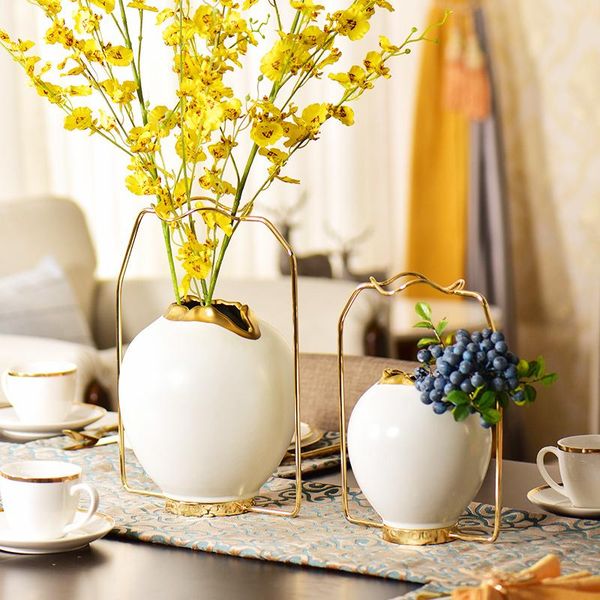 

vases modern white ceramic ornament decor phnom penh lotus leaf edge design modeling vase with metal stand home furnishing