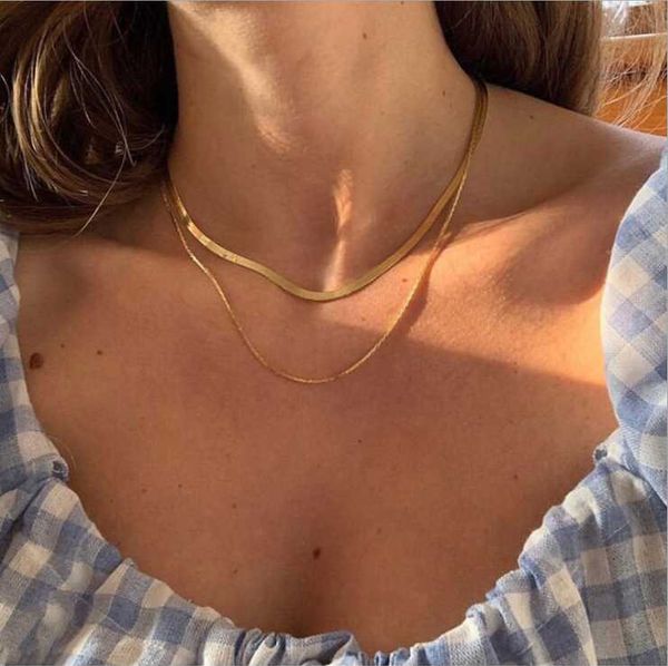 

chains simple choker snake bone short necklace ins double jewelry, Silver