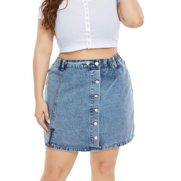 

skirts summer woman denim skirt plus size elastic high waist jeans slim pack hips short mini, Black