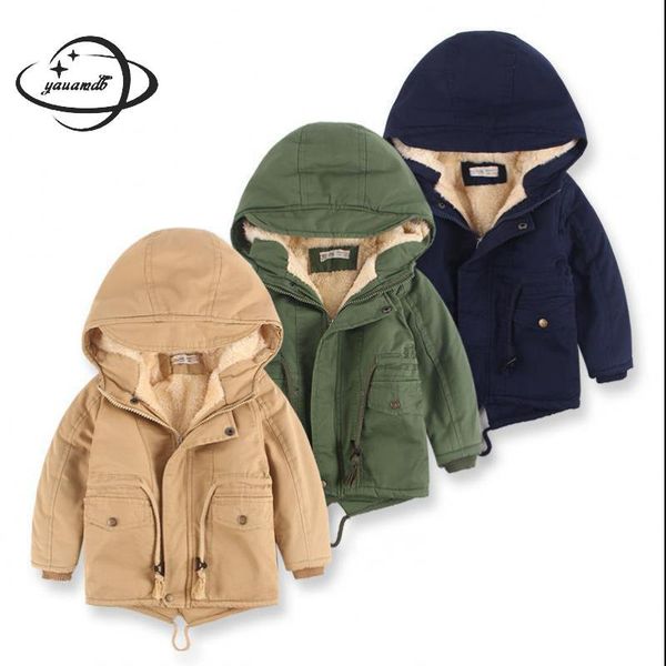 

kids parkas jacket winter boys and girls coats clothing add wool warm hooded zipper casual children outerwear clothes h66 coat, Blue;gray