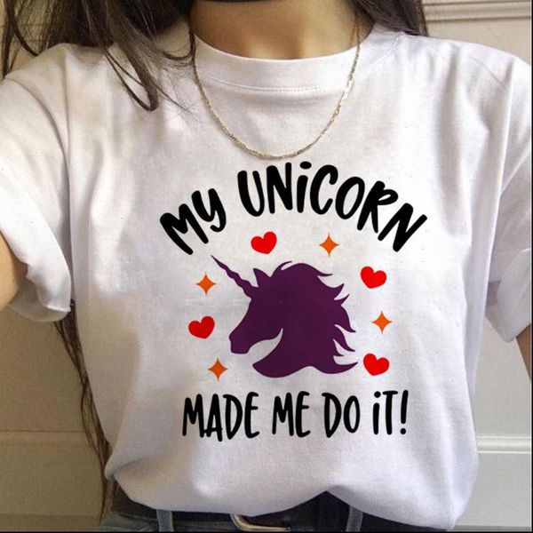 

made me do it women unicorn printed cotton short sleeved womens t shirt summer fashion casual soft female, White