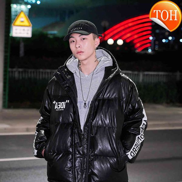 

men's down jacket winter new short hooded shiny thickening trend duck warmth fashion casual loose men, Black