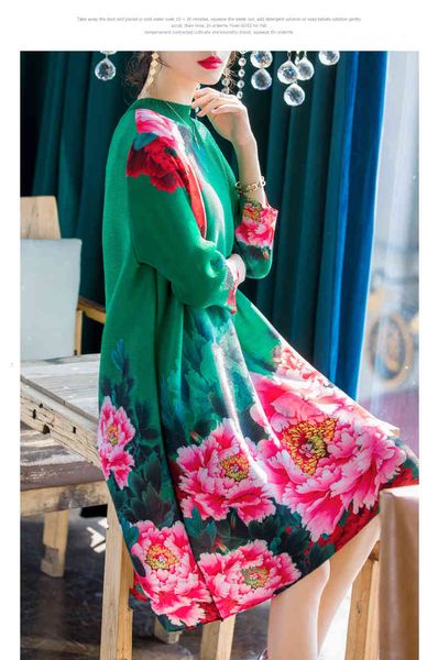 

dress miyake fashion peony flower print pleated loose three quarter stand collar, Black;gray