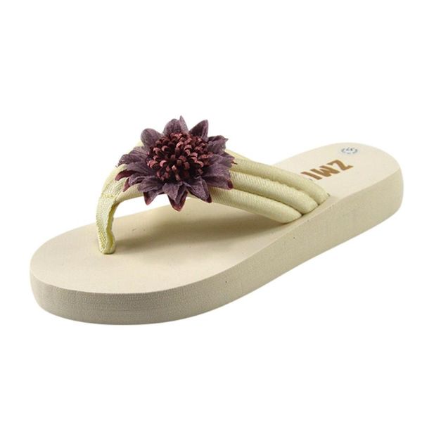 

slippers sagace women's fashion casual all-purpose hermit age sunflower-cake non-slip beach bohemia style flower flip flops, Black