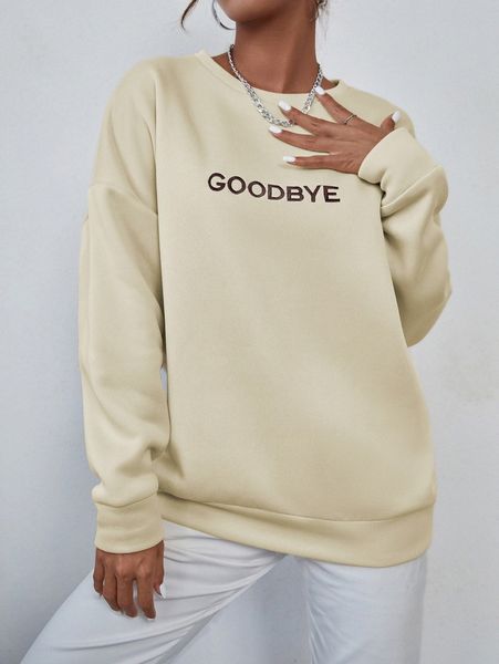 

letter embroidery drop shoulder sweatshirt o54e#, White;black