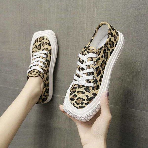 

sondr 2021 new women's leopard twill canvas shoes leisure vulcanized flat daily street y0907, Black