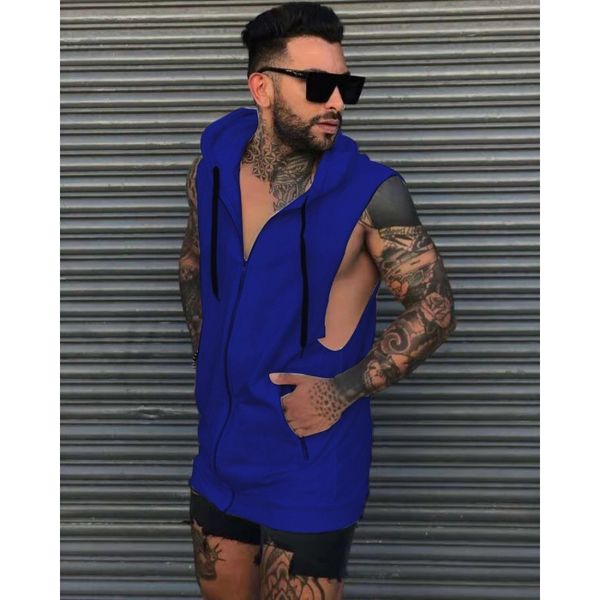 

fashion vest mens hoodie and body zipper solid casual coat, Black;white