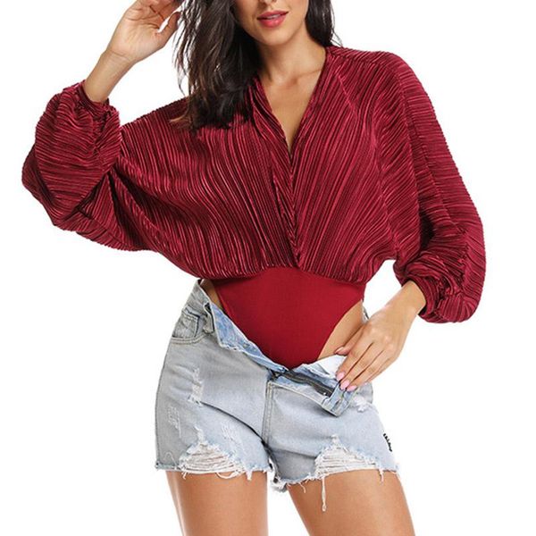

women's jumpsuits & rompers women fashion casual summer loose bat sleeve bodysuit deep v-neck long bottoming bodysuits, Black;white