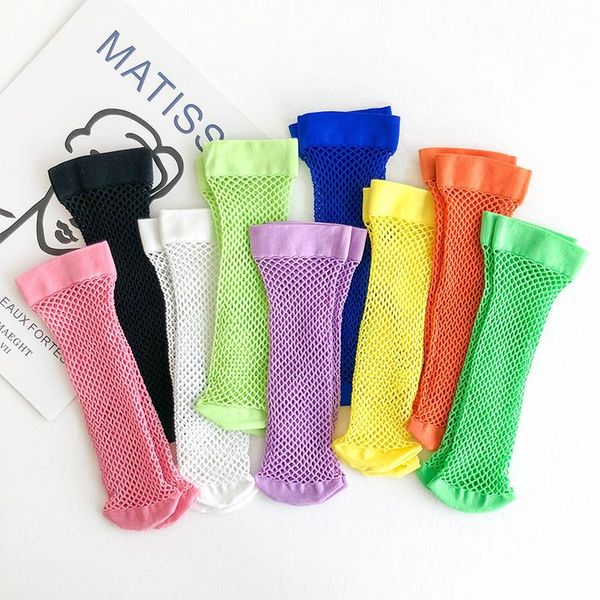 

summer children's socks thin boy fishnet women's tube student for girls kids knee, Pink;yellow