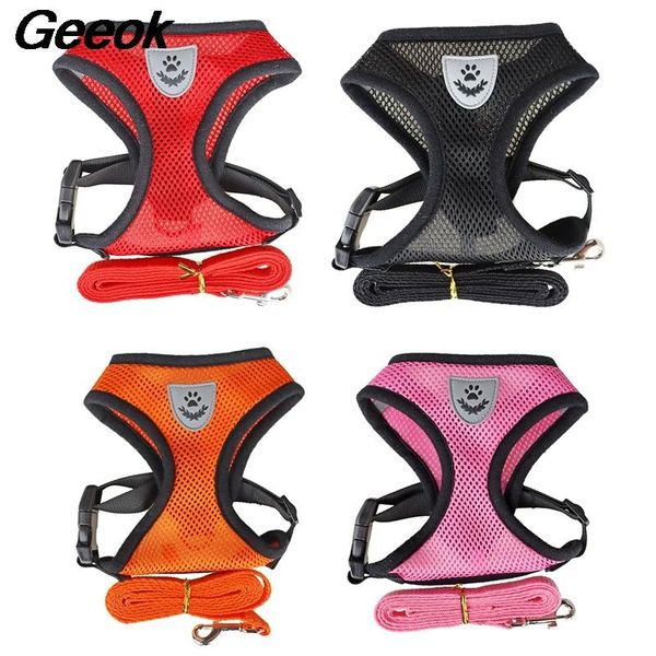 

breathable mesh dog harness leash with adjustable straps pet seat safety belt chest collars & leashes