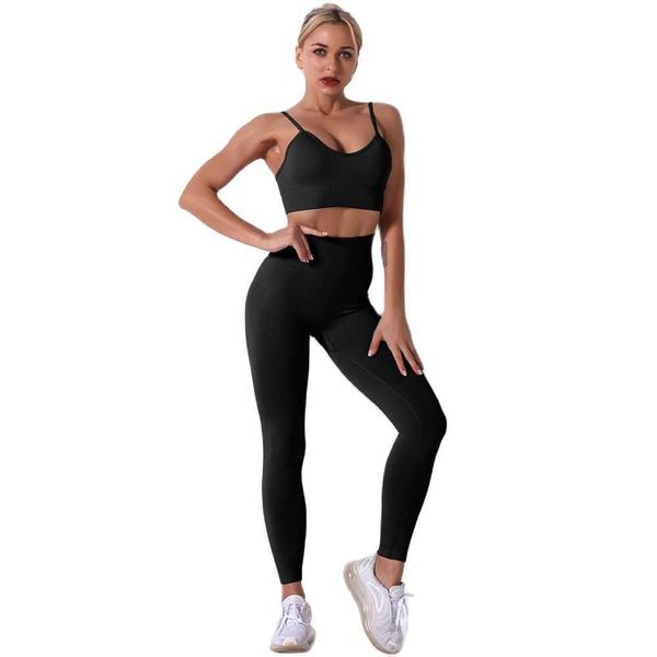 Pantaloni reggiseno elasticizzati 2 pezzi Set Tuta da yoga nera Palestra Sport Donna FitnClothing Set yoga arancione Blu allenamento SeamlOutfits Bianco X0629