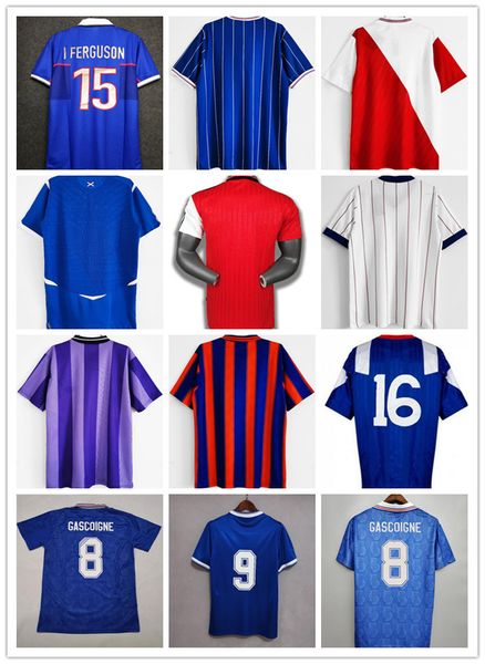 

87 90 92 93 94 95 96 97 99 01 08 glasgow rangers fc retro soccer jerseys 20 21 gerrard gascoigne laudrup gerrard mccoist football uniforms, Black;yellow