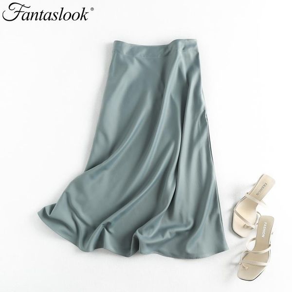 

skirts summer satin women solid casual midi skirt fashion female a-line beach holiday party clothing, Black