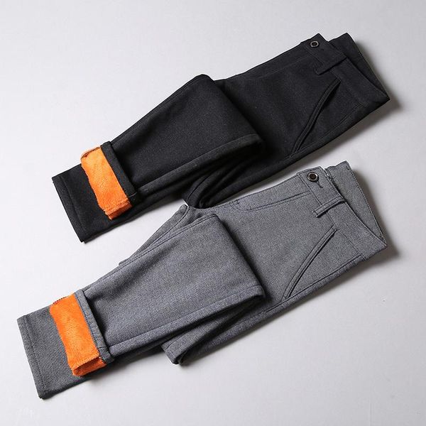 

men's pants men winter fleece casual 2021 business fashion stretch warm velvet black gray blue trousers big size 28-38