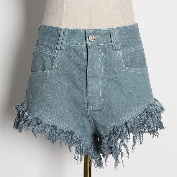 

women's jeans women shorts 2021 summer fashion fringed high waist denim, Blue