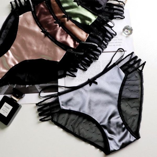 

women's panties european and american girls lace-up mesh lace women low-waist briefs cotton files underwear, Black;pink
