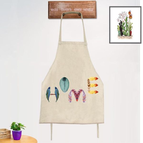 

1pcs feather letters pattern kitchen aprons dinner party bbq cooking linen funny pinafore cleaning tools