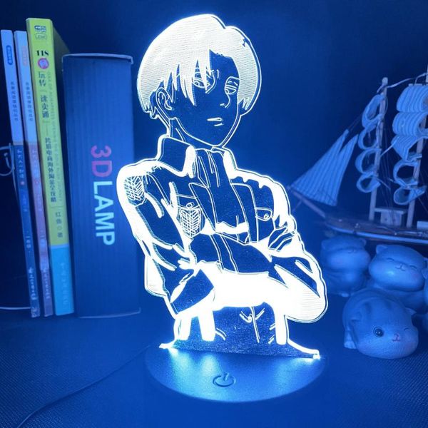 

night lights acrylic table lamp anime attack on titan for home room decor light cool kid child gift captain levi ackerman figure