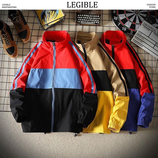 

men's jackets legible spring autumn casual mens zipper up male loose korean oversized men jacket patchwork streetwear, Black;brown