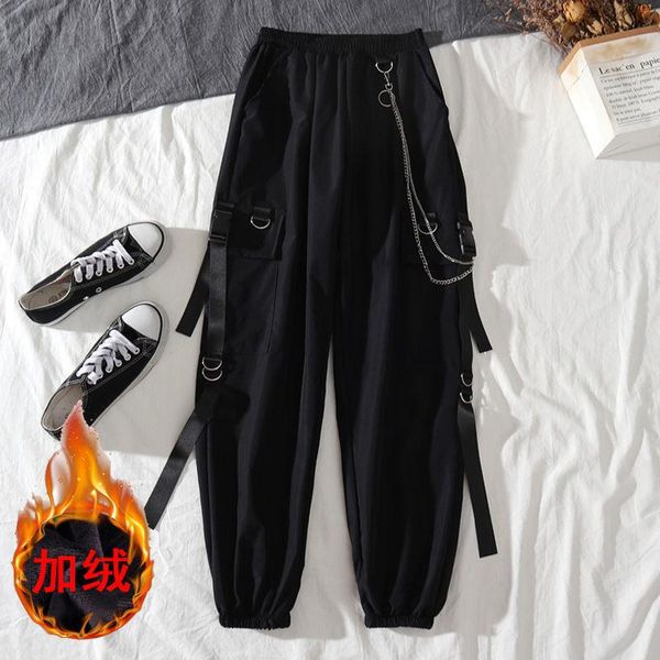 

women's pants & capris women overalls autumn and winter loose hip hop high waist workout pantalones de mujer, Black;white